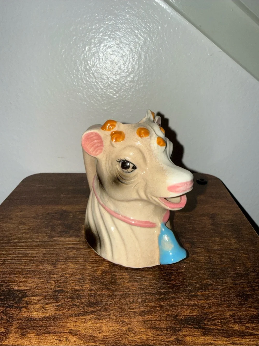 Whimsical Ceramic Cow Head creamer in Cream, Pink and Blue
